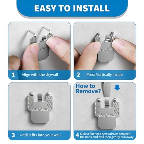 Image of (ApeBest) 91Pcs 40LB Picture Hanging Hooks Claw for Drywall Kit Heavy Duty | Picture Hangers Hardware No Damage Tool Nail Free Room Office Mirror Photo Poster Frame Decor Wall Hanger Hooks