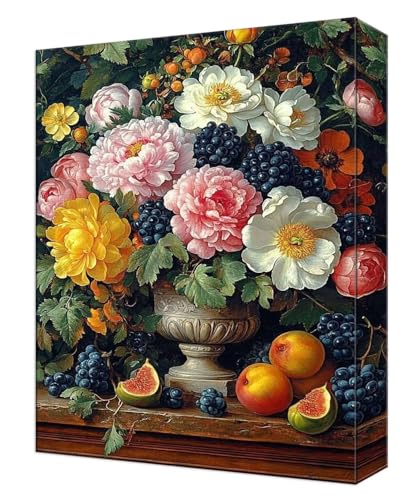 Peinture par Numéro Fleur Fruit 50x65cm avec acrylique et pinceaux pour activité manuelle adulte