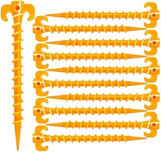 MotBach 10 Pieces 7.9 Inch Orange Canopy Stakes Tent Pegs, Screw Spiral Tent Ground Anchor Stakes, Heavy Duty Screw Shape Ground Anchor Nail for Camping, Sandbeach, Rain Tarps and Hiking