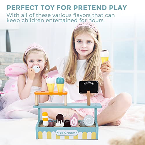 Ice Cream Toy, Wooden Ice Cream Counter Play Set For Kids, Pretend Play Kitchen Food Toy Gift For 2 3 4 5 6 Boys Girls #TOP2