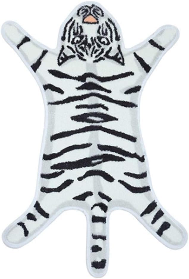 Tiger Print Rug Cartoon Cute Faux Area Rugs Fluffy Animal Print Mat Carpet Kids Small Rugs for Playroom Room Home Decor,White (2x13 Runner)