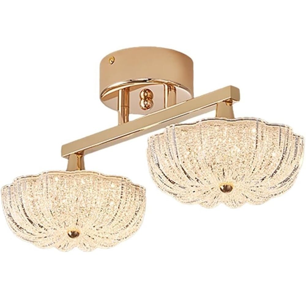 Plafonnier moderne doré à pétales de fleurs pour couloir et entrée, luminaire acrylique à 2 lumières