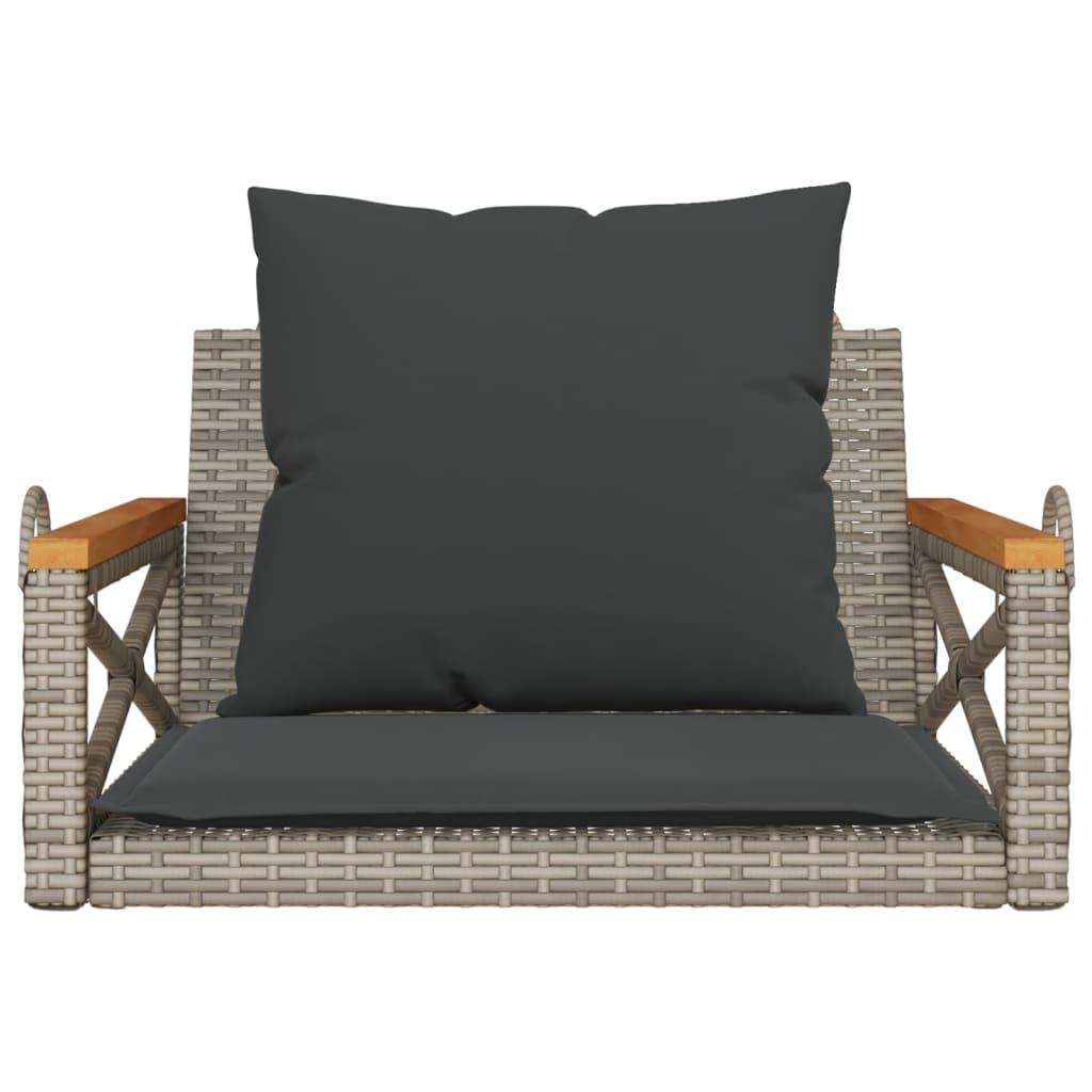 Fauteuil suspendu avec coussin - Pour terrasse, jardin, balcon - Gris - 63 x 62 x 40 cm - En rotin synthétique