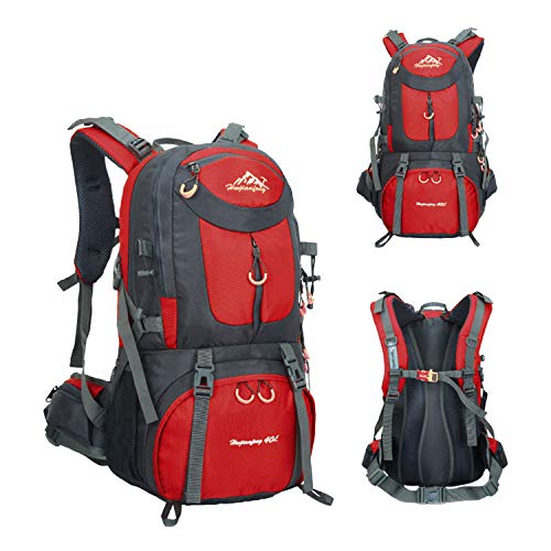 MYMM Mochila de Senderismo de 40/50 / 60L para Escalada, Senderismo al Aire Libre, Camping, Viajes, Alta Capacidad, Ligera, Resistente al Agua (Rojo, 50 L)