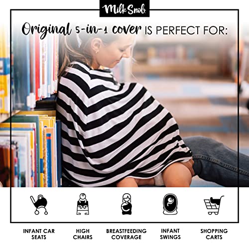 Milk Snob Original 5-In-1 Cover - Added Privacy For Breastfeeding, Baby Car Seat, Carrier, Stroller, High Chair, Shopping Cart, Lounger Canopy - Newborn Essentials, Nursing Top, Black And White Stripe #TOP3