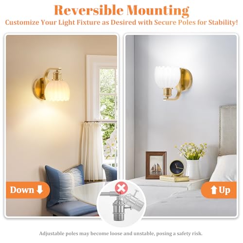Image of VerRon Rechargeable Battery Operated Wall Sconce with Milky White Glass Lampshade, Wireless Wall Scone Decor with Remote Control, 15 Colors Gold Wall Light for Bedside Hallway Bedroom Doorway