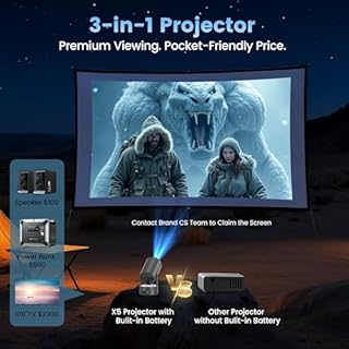 Tecaki Portable Outdoor Projector with Battery, 1080P Mini Projector with WiFi and Bluetooth, Auto Keystone, Electric Focus, 180° Rotation Movie Projector Compatible with TV Stick, HDMI, USB, Phone