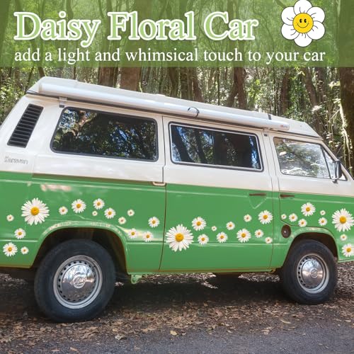 Image of Fuutreo 12 Sheets Daisy Stickers 130 Pcs Flower Car Decals Self Adhesive Vinyl Retro Flower Car Sticker for Bumper Mirror Window Clings Laptop Wall Decoration