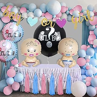 ETLEE Baby Shower Gender Reveal Party Decoration Balloons, 36-Inch Gender Reveal Black Latex Balloon, Boy Or Girl Aluminum Foil Balloon and Baby Shower Banner, Pink and Blue Confetti