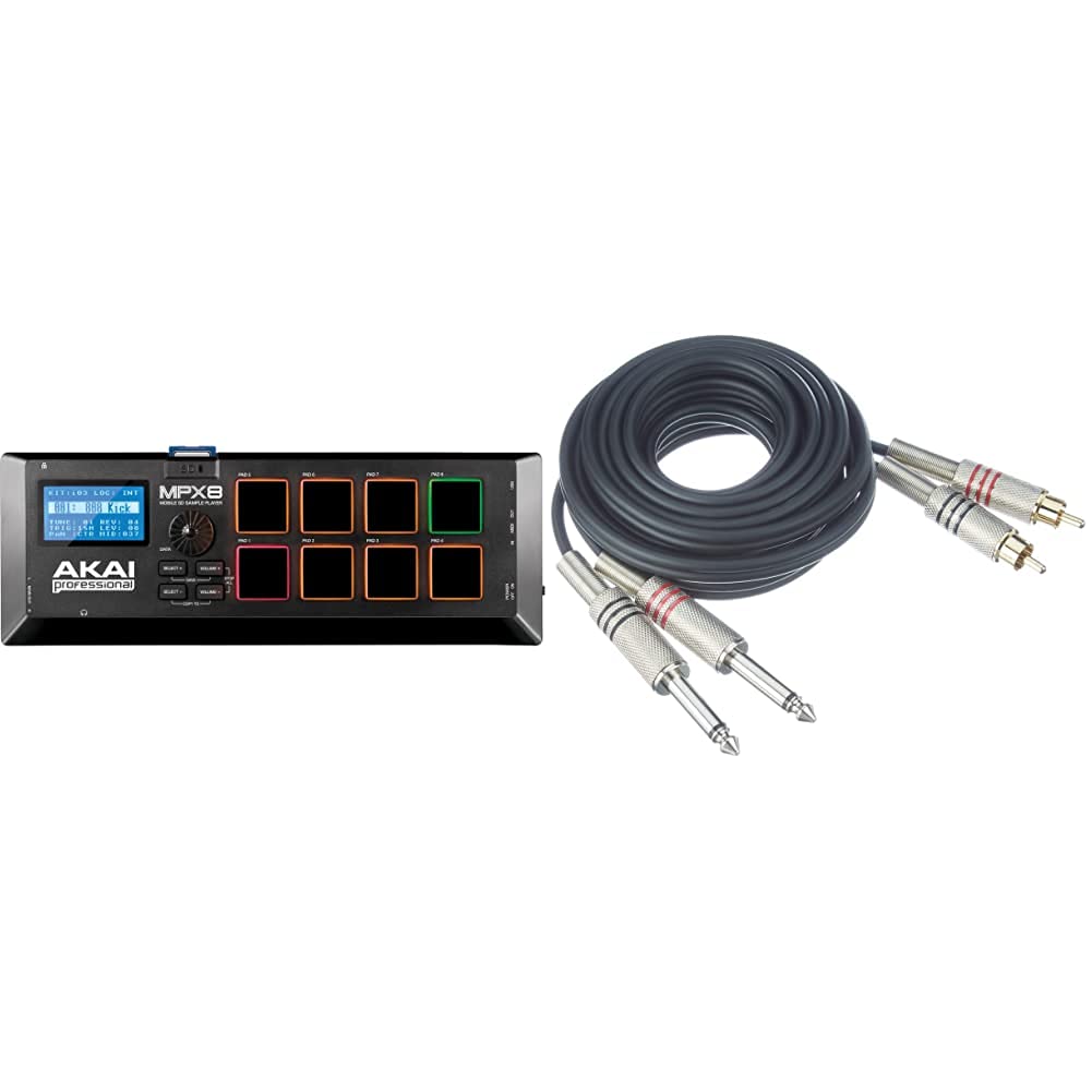 Akai professional mpx8 controlador usb midi y lanzador de samples portátil con 8 pads sensibles a la velocidad y ranura para tarjeta sd + Adam hall k3tpc0300 cable rca a jack