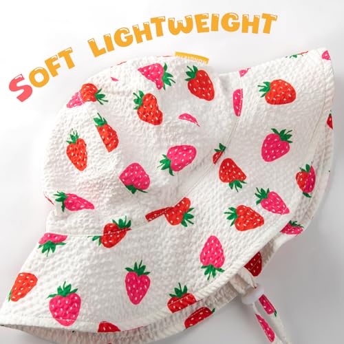 Image of HONGTEYA Baby Sun Hat Toddler Girl Beach Hat Sun Protection Adjustable Outdoor Summer Wide Brim Bucket Hat for Infant Kids