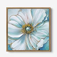 Framed Canvas Wall Art Abstract Blue Flower Canvas Prints Home Artwork Decoration for Living Room,Bedroom - 16x16 inches