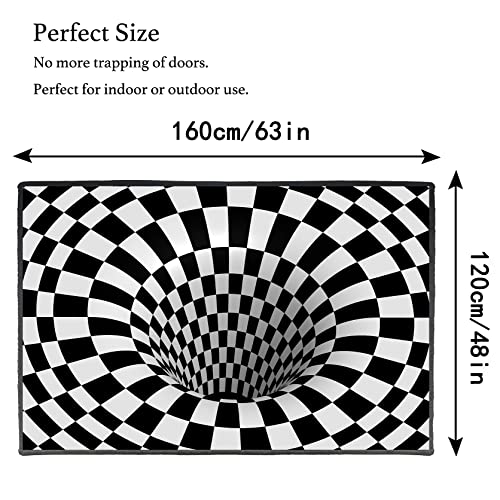Gagnonlee 3D Vortexes Illusion Carpet Black White Plaid Square Rugs 3D Visual Optical Floor Mat For Bedroom Livingroom Home Decor Non-Slip Area Rug 63 X 48 Inch #TOP1