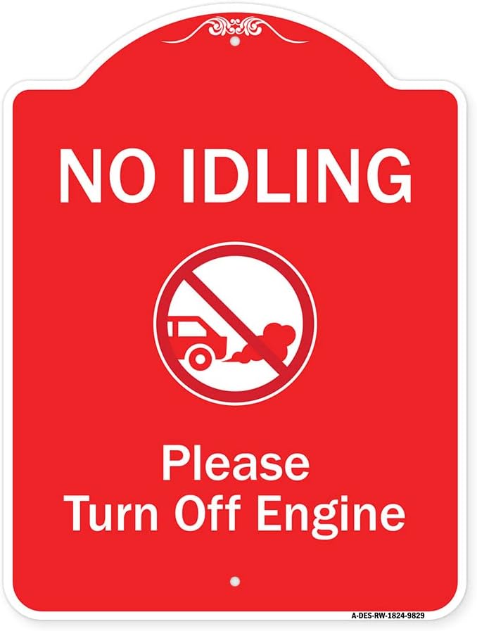SignMission Designer Series Sign - No Idling, Please Turn Off Engine with Graphic | Red & White 18" x 24" Heavy-Gauge Aluminum Architectural Sign | Made in The USA