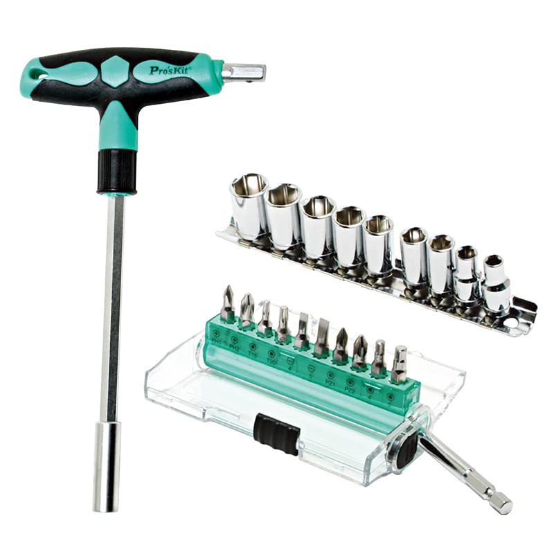 Pro'skit SD-9701M 20 in 1 Hand Tool T-Handle Driver Sockets & Bits Set, Wrench Driver Set, Screwdriver Set