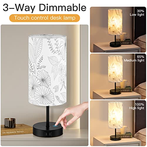 Lámpara de mesa táctil con 2 puertos USB y pantalla de tela miniatura 2