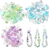 170~210pcs Cute Assorted Beads for Jewelry Making Acrylic Kawaii Aesthetic Beads for Bracelets Making Flower Butterfly Bead Bulk Necklaces DIY Mobile Phone Chains (Blue Green Purple)