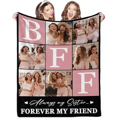 AOFUN BFF Personalized Blanket with Photo and Pictures - Customized Gift for Best Friendship - Women Friends Personalized Gift, 8 Sizes Cover