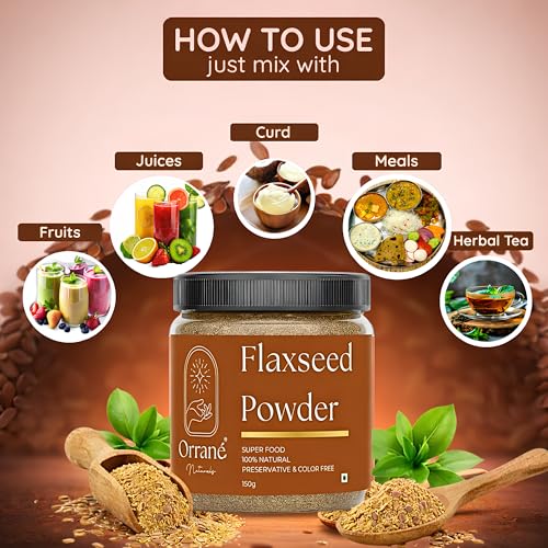 Image of Orrane Flaxseed Powder 150g Finely Ground Alsi Beej Powder for Smoothies, Baking and Cooking | Rich Omega 3 High Fibre Superfood | Supports Heart Health, Digestion & Weight Management