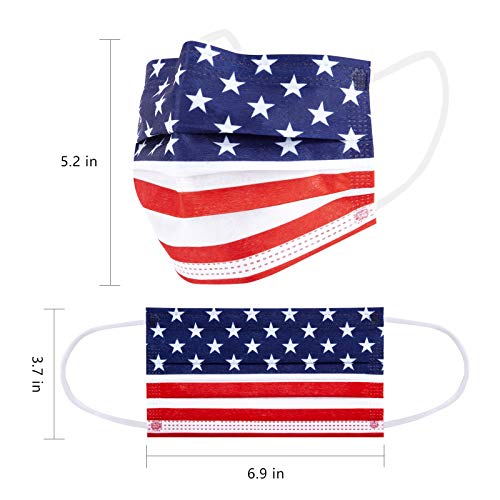 Image of Borje Disposable Face Masks with Designs Patriotic Cute Face Mask 3 Ply USA Flag Print 50 Pcs