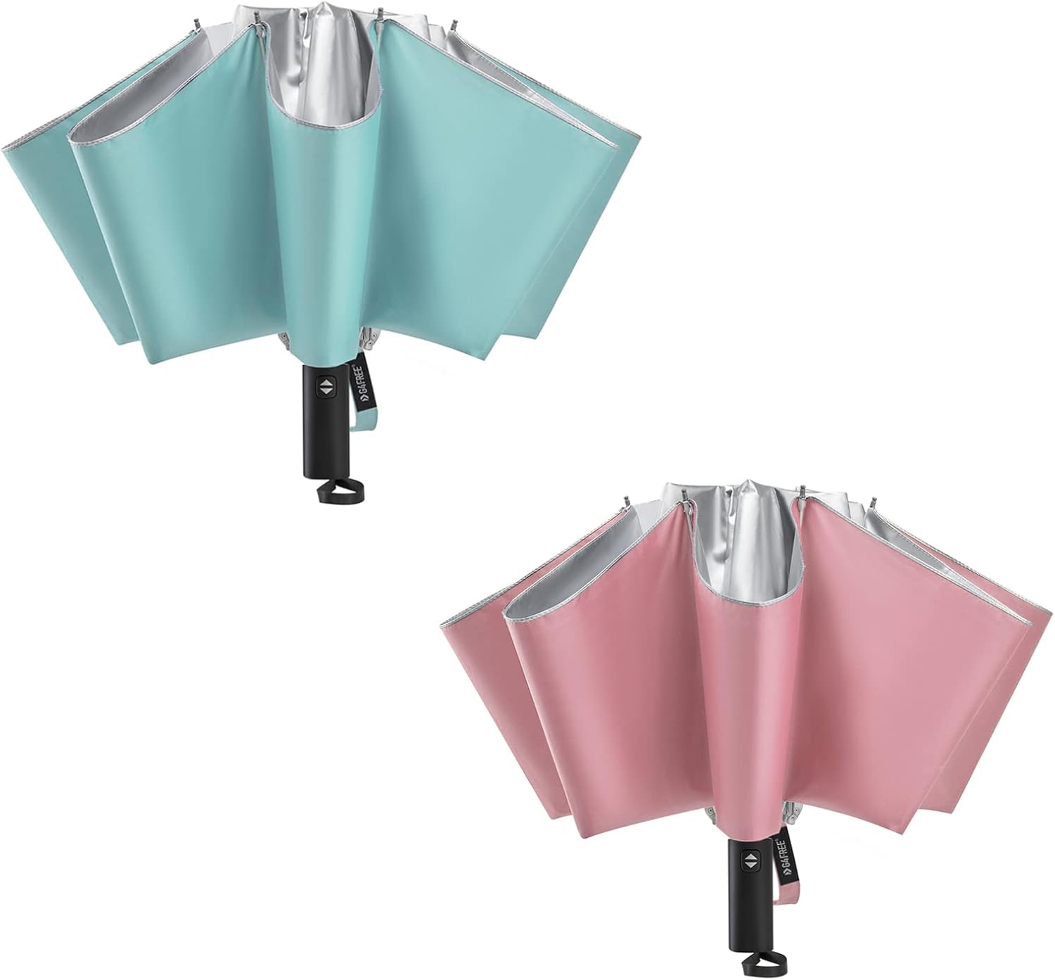 G4Free 2 Pack UPF 50+ UV Protection 54 Inch Large Reverse Travel Umbrella, 10 Ribs Windproof Compact Sun Blocking Inverted Car Umbrellas Automatic Open Close (Lake Blue & Pink)