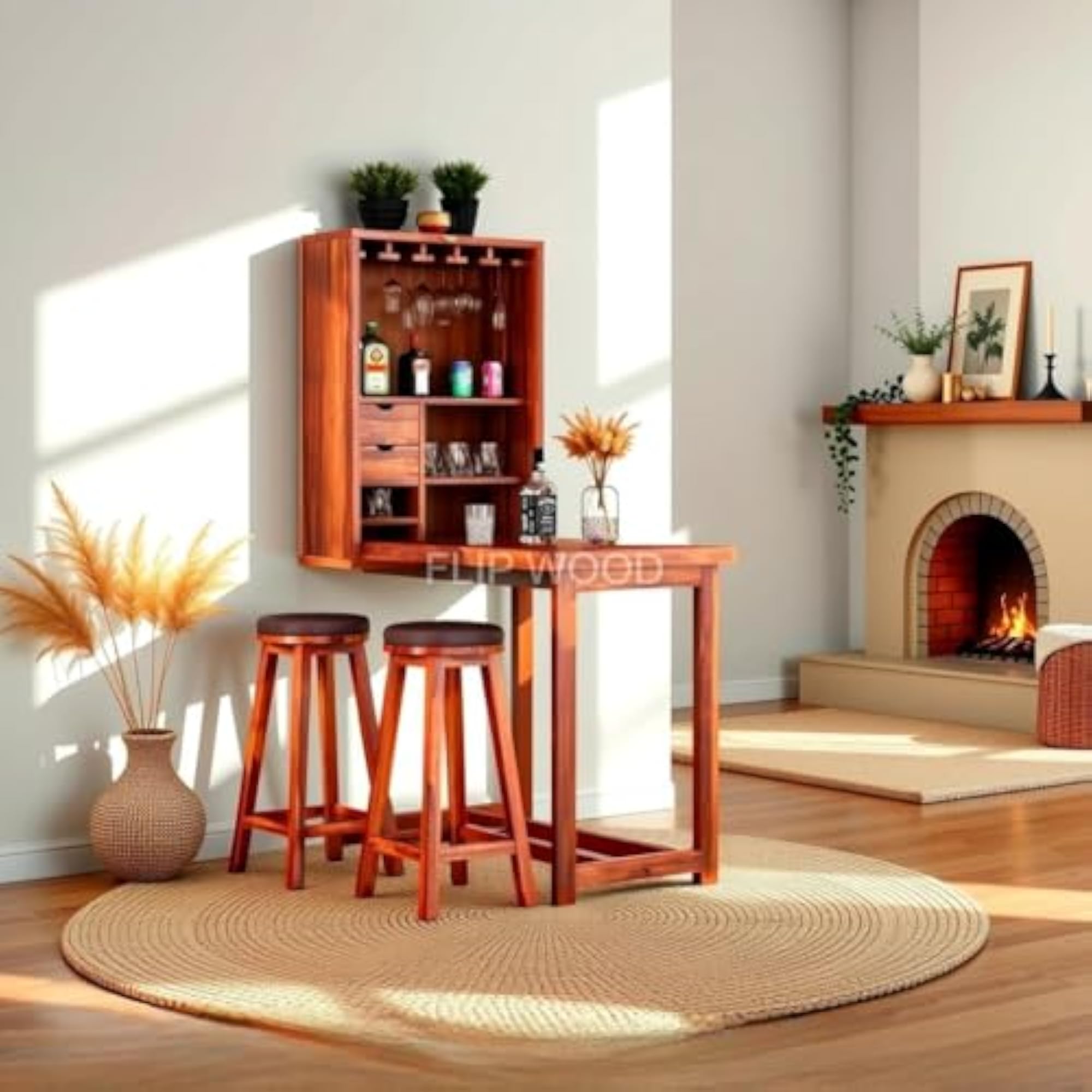 Solid Bar Cabinet with Dining Table for Living Room