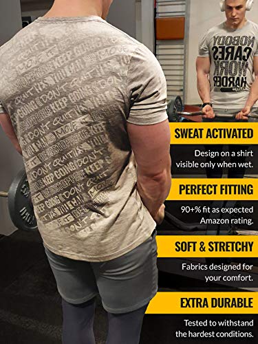 Actizio Men's Workout Shirt Sweat Activated Motivational Exercise Gym Moisture Wicking Fitness - Nobody Cares Work Harder2
