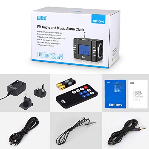 Wekkerradio -Augustus MB300 - FM-wekkerradio met MP3-speler Stereosysteem Thermometer SD 3,5 Lijn - In-aansluiting alarmtoon via radio MP3 of eenvoudige alarmtoon Slaaptimer infrarood afstandsbediening volledig zwart - Image 8