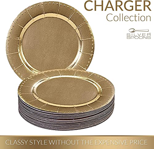 Elegant Disposable Charger Plates For Party - (10 Pc) Heavy Duty Disposable Dinner Set 13”, Fine Dining Charger Dishes For Elegant China Look, For Upscale Wedding, Dining & Serving, Gold - Beaded #TOP6