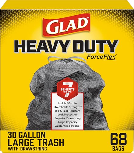 Image of Glad Large 30 Gallon Trash Bags, Unscented Heavy Duty Garbage Bags, Forceflex with Drawstring, 68 Count (Packaging May Vary)