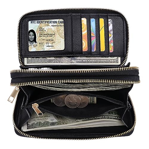 Image of XEYOU Double Zipper Long Clutch Wallet Cellphone Wallet for Women with Removable Wristlet Strap for Credit Card, Cash, Coin, Bill