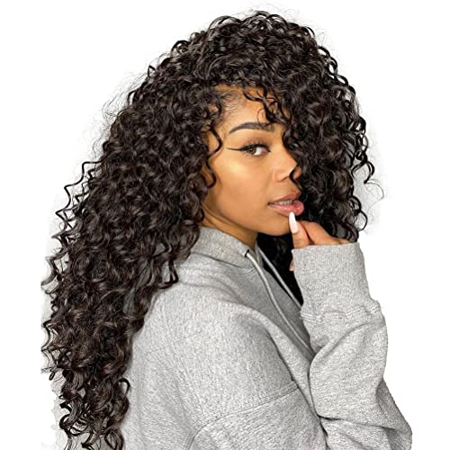 JOEDIR LUX Deep Wave 13X4 Lace Front Wigs Human Hair For Black Women 13X4 HD Lace Frontal Wigs Free Parting Pre Plucked with Baby Hair 150% Density (Natural black, 14 inch)