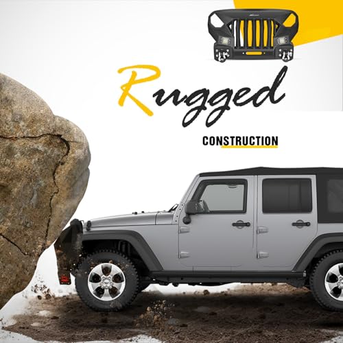 Image of Nilight Front Bumper Grill for 2007-2015 2016 2017 2018 Wrangler JK&Unlimited 2 /4 Doors with Winch Plate 2x42w LED Work Light Pods Textured Black Solid Steel Off-Road