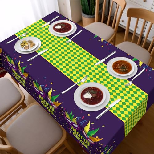 Image of Childom Mardi Gras Decorations,3 Pack Disposable Plastic Tablecloths for Rectangle Table 54 inch x 108 inch Mardi Gras Tablecloths for Party Decor,Table Cloths for Birthday,Home,Dinner,Carnival,Party Supplies