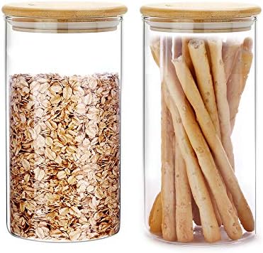 SIXAQUAE Glass Food Storage Containers Jar Seal Bamboo Lids 2 Packs 1200ml Airtight Canister Organization Sets Stackable