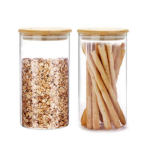Sixaquae Glass Food Storage Containers Jar Seal Bamboo Lids 2 Packs 1200Ml Airtight Canister Organization Sets Stackable #TOP3