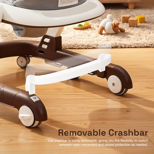 Image of Baybee 2-in-1 Convertible Baby Walker with Push Walker Mode, Foldable Design, Musical Toy Bar & Safety Stopper - Walker for Kids for 6 to 18 Months, Baby Walkers for 6-18 Month Baby Boy & Girl (Brown)