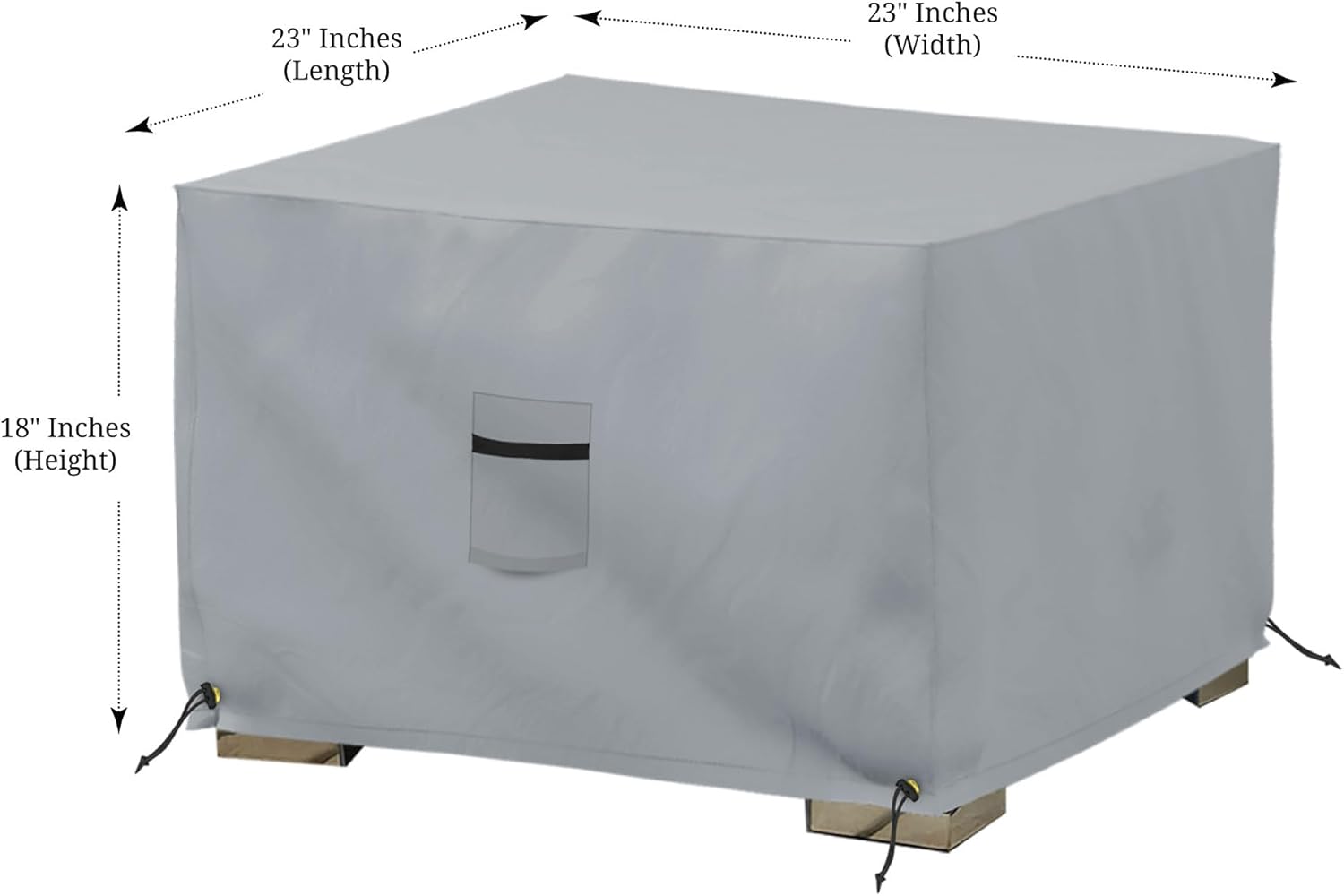 Covers & All Square Ottoman Cover, Heavy Duty 18 Oz Waterproof UV & Weather Resistant Patio Garden Furniture Stool Protector Indoor Outdoor with Air Vents & Drawstrings (23" L x 23" W x 18" H, Gray)