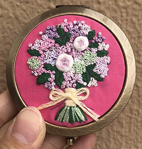 Image of Abillyn Embroidery Starter Kit Colorful Bouquet Makeup Mirror Stamped with Printed Pattern Cross Stitch Embroidery Kits (Bouquet)