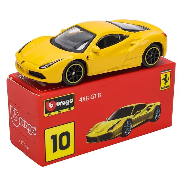 Image of Bburago 1:64 Scale Ferrari Series Model Collection Race Diecast Metal Model Car (488 GTB), Yellow