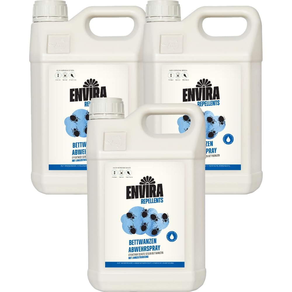 Envira Bettwanzenspray 3 x 5 Liter - mit Langzeitwirkung gegen Bettwanzen | Bettwanzen Spray für Wohnung, Hotel und Matratzen - Mittel gegen Bettwanzen, auch auf Reisen einsetzbar