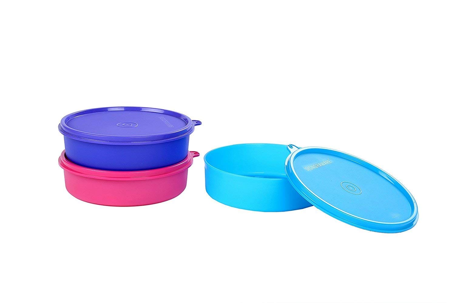 Signoraware New Classic Round Small Lunch Box Set, 550Ml, Set Of 3 Multicolour