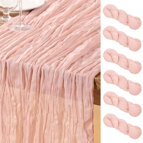 DeZerlor Dusty Pink Cheesecloth Table Runners 6 Pack Summer Boho Runners