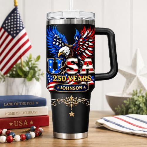Image of Personalized 250th Anniversary Of America Tumbler - Custom Patriotic USA Flag 1776-2026 Gifts - US Eagle Freedom Tumbler 40oz A16 - American Flag Independence Celebration Gifts For Men, Women