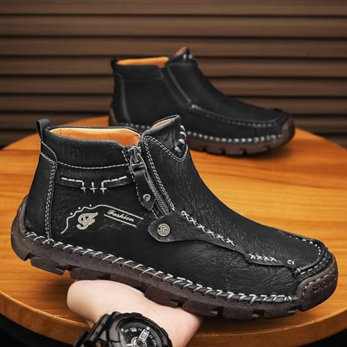 Stepthetop Motorcycle Boots, 2026 New Hand-Stitched Wide Toe Leather Boots for Men, Suitable for Driving, Hiking4