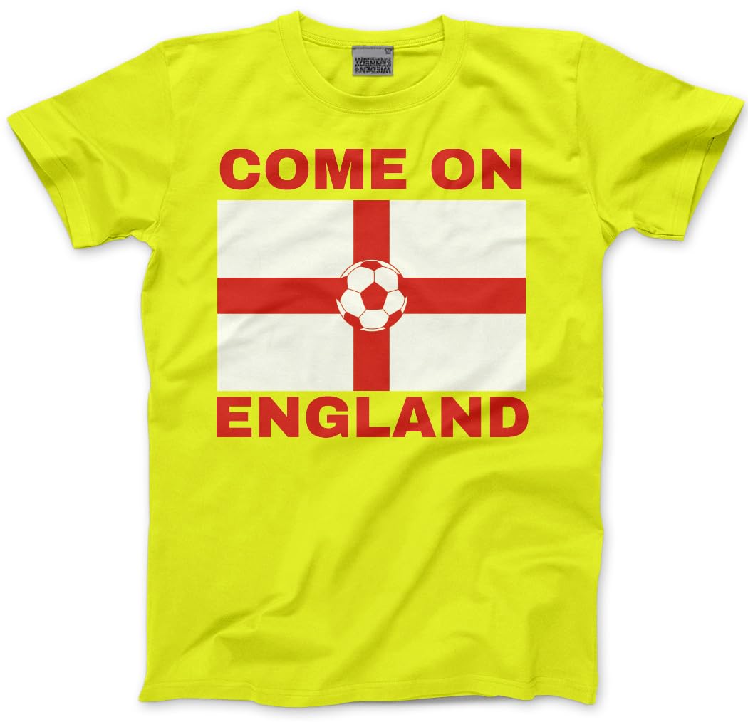 England Top for Kids – Come On England Football T-Shirt - World Tournament USA Cup Tee Flag Lions Patriotic Footie Tshirt - 3-4 Years Yellow