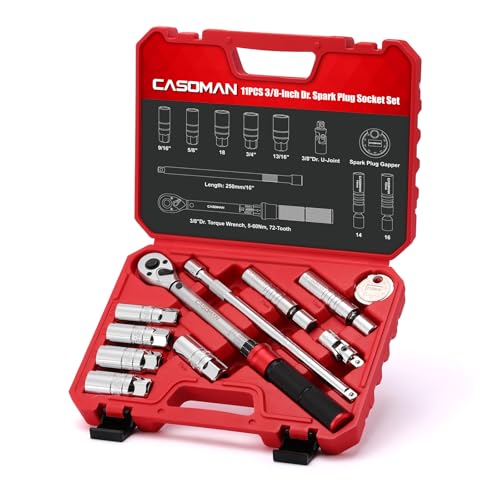 CASOMAN 11PCS 3/8-Inch Drive Spark Plug Socket Set 6&12-Point CR-V