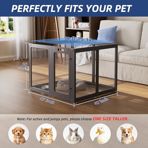 Image of Clear Acrylic Dog Playpen Indoor, Puppy Cat Small Pet Play Pen, Pet Cat Playpen for Rabbits, Dog Fence Crate Kennel Whelping Cage (35 inch, Black, 8 Panel)