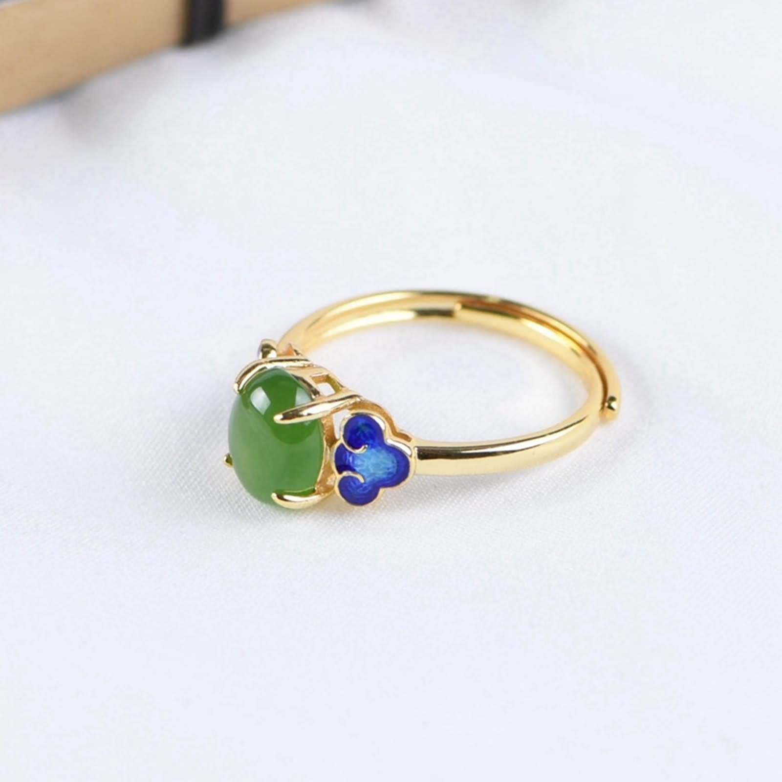 Anillos de nudillos para mujer, plata de ley, anillos de acero inoxidable dorado para mujer, ovalados con piedra verde ajustable (M 1/2-S 1/2), Adjustable(M 1/2-S 1/2), Plata de ley, Piedra