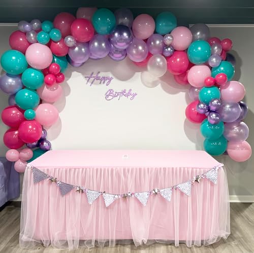 Image of Jobkoo Pink Purple Blue Balloons 60 PCS Metallic Purple Teal Hot Pink Party Latex Balloon with Confetti Balloons for Girls Princess Birthday Baby Shower Wedding Bachelorette Neon Party Decorations